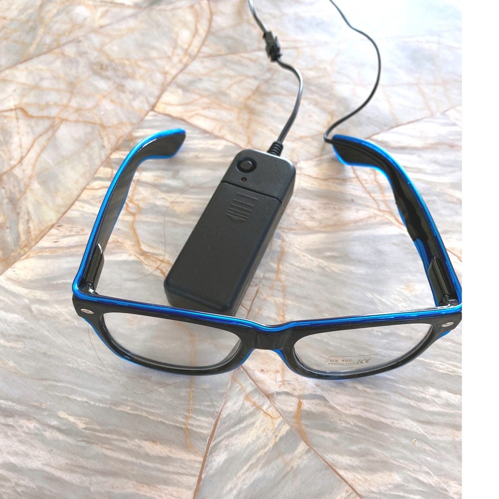 Accutics LED Light Up Glasses Blue Neon Glow Black Frame UV 400 Festival Rave